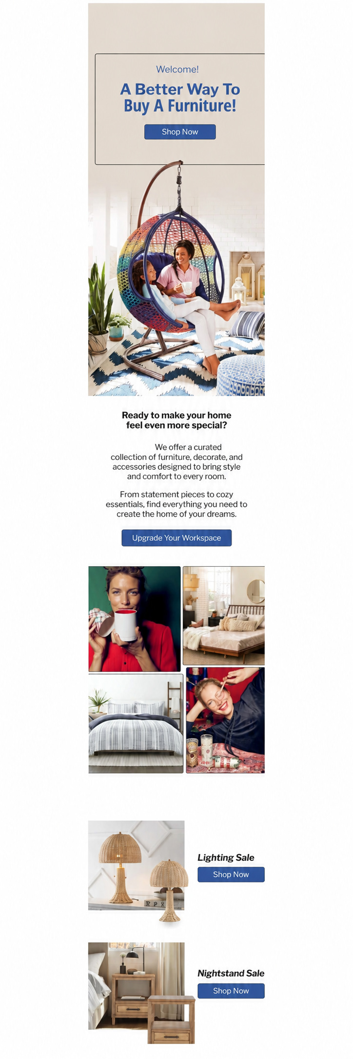 Home & lifestyle welcome — anonymized MailBench portfolio design
