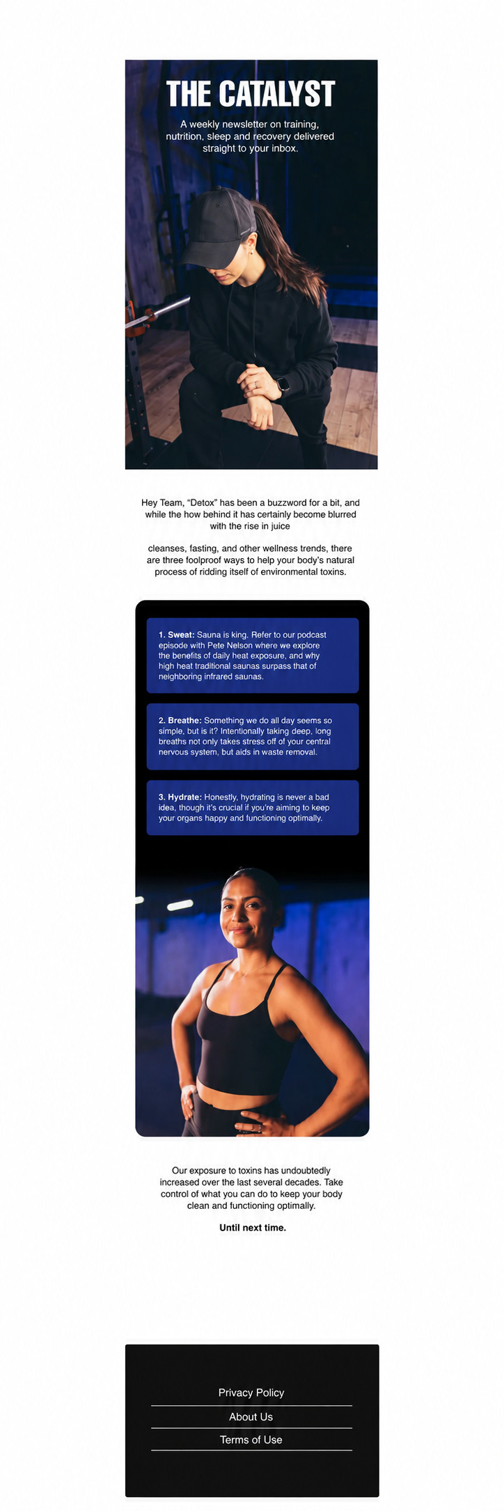 Fitness editorial email — anonymized MailBench portfolio design