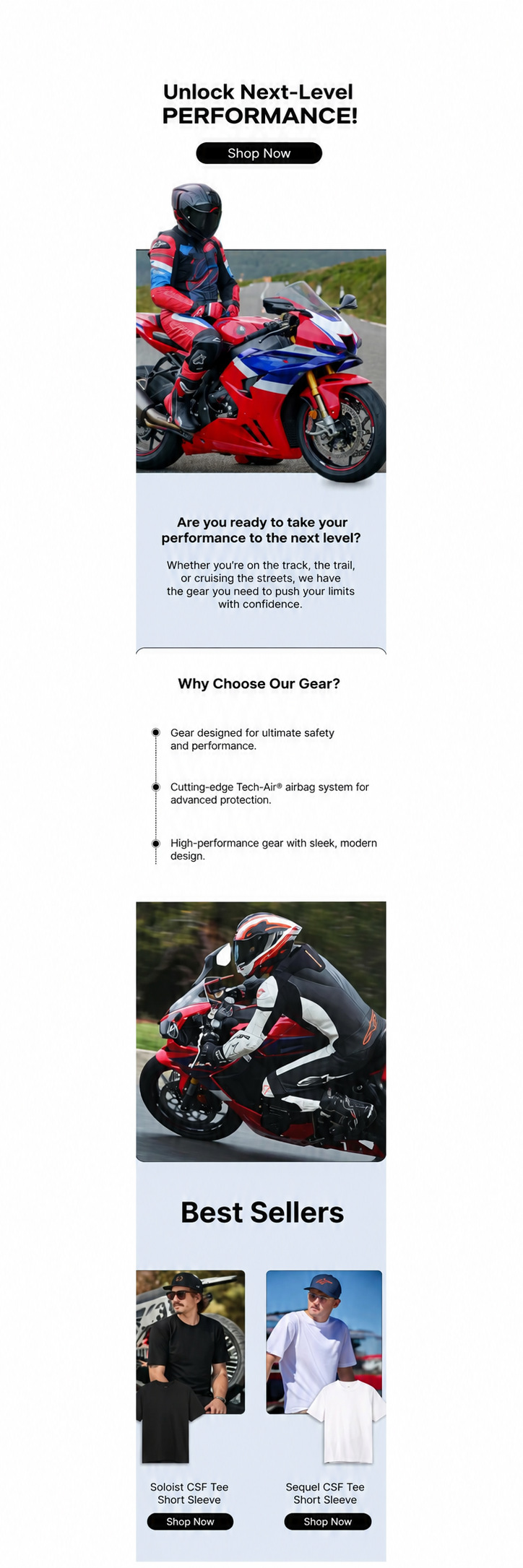 Performance apparel campaign — anonymized MailBench portfolio design