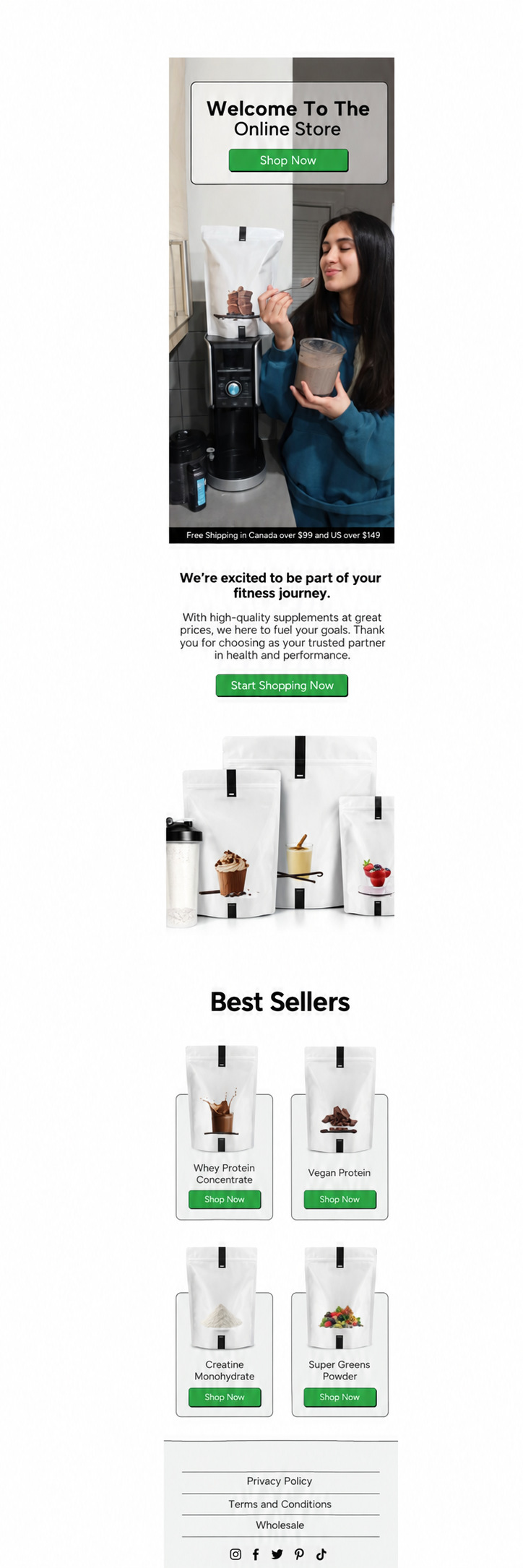 Wellness product welcome — anonymized MailBench portfolio design